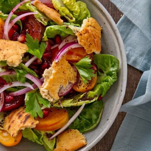 Fattoush Salad Recipe with Pomegranate Dressing - A Communal Table